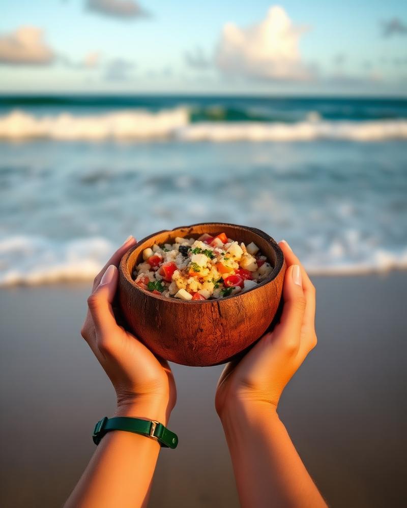 Coconut bowl on the beach