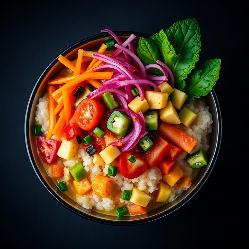 Vibrant rainbow poke bowl