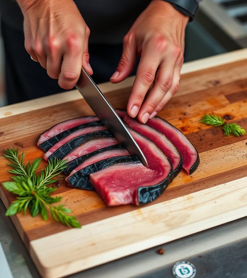 Chef slicing fresh ahi